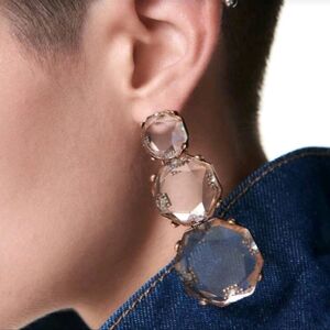 NEW! ZARA Stunning Elegant Crystals Gold Dangle Drop Statement Earrings